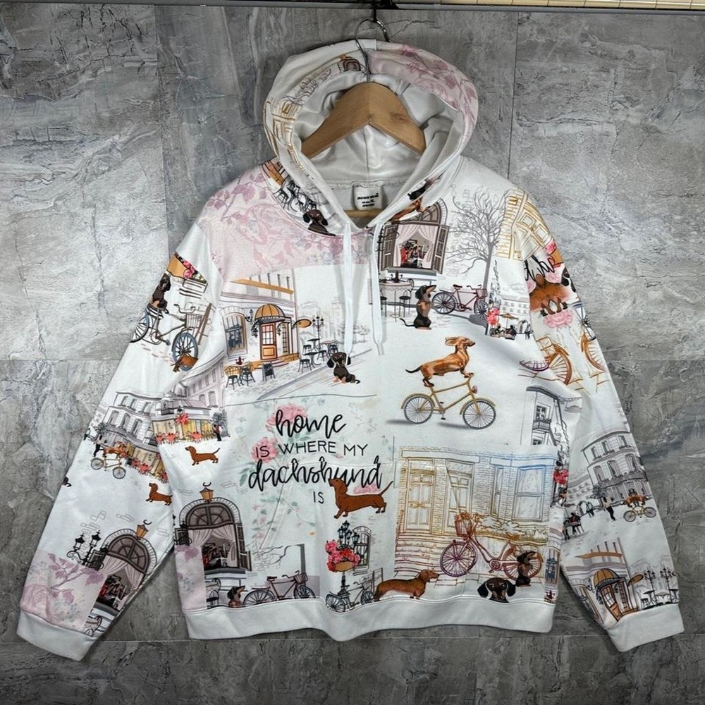 Zootop Bear Hoodie AOP 
Size XL
White hoodie dachshunds 'home is where my